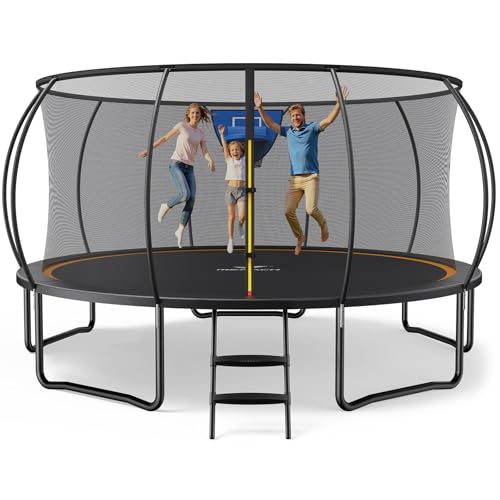 MERACH Trampolin Outdoor 305cm/366cm/427cm/488cm, Trampolin Sicherheitsnetz und Basketball, MaxLoad 330 lb Bodentrampolin Outdoor Gartentrampolin von MERACH