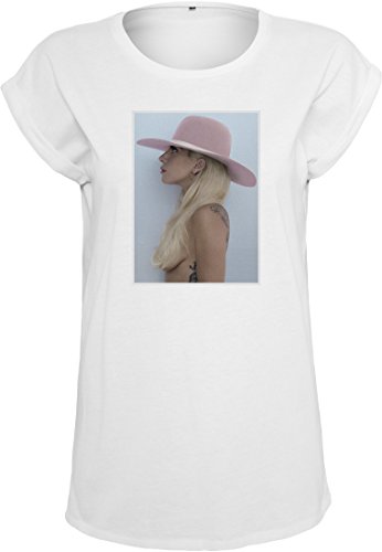 Merchcode Damen Lady Gaga Hat Tee mit Portrait-Print der Sängerin T-Shirt, White, M von MERCHCODE