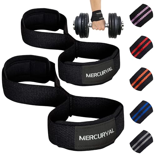 MERCURYAL Figur 8 Gepolstert Zughilfen Krafttraining - Weight Lifting Straps - Bodybuilding Gewichte Training - Deadlift, Kreuzheben - Zughilfen Bodybuilding Für Männer & Frauen (Schwarz) von MERCURYAL