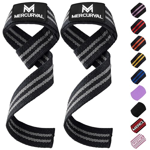 MERCURYAL Straps Gym - Straps Powerlifting - Ergänzung für das Fitnessstudio - Zubehör für Gym - Lifting Straps - Fitnessstudio - Kreuzgewicht (Schwarz/Grau) von MERCURYAL