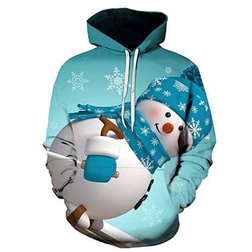MERVOS Blauer Weihnachtsabend 3D Hoodie mit Kapuze Sweatshirt Herren Damen 3D Mode Streetwear von MERVOS