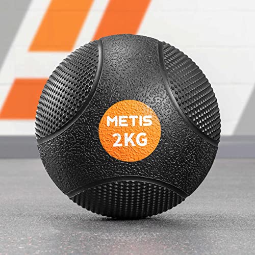 METIS Medizinball - 1kg bis10kg | Fitnessball für Heimgebrauch und Fitnesscenter - Gummi mit ausgezeichnetem Griff (2 kg) von METIS