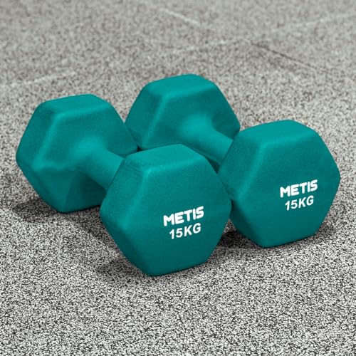 METIS Neopren Hex Hanteln Set - Verschiedene Größe | 0,5kg -16kg | Kurzhanteln zu Hause (15kg) von METIS