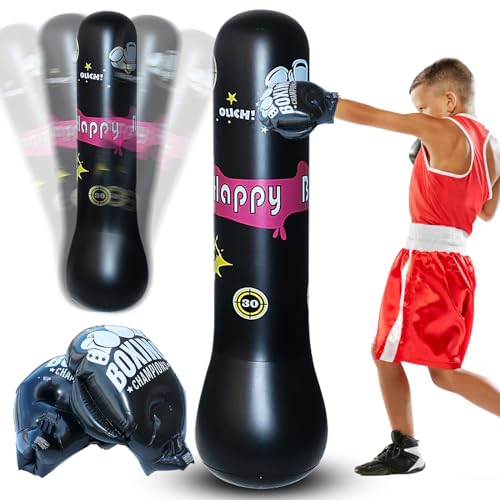 Meyagot Boxsack Kinder, Boxsack Für Kinder, Boxsack Stehend, Freistehender Boxsack Standboxsack Aufblasbare Punchingball Mit Boxhandschuhen, Geschenke Für Jungen & Mädchen (120cm) von MEYAGOT