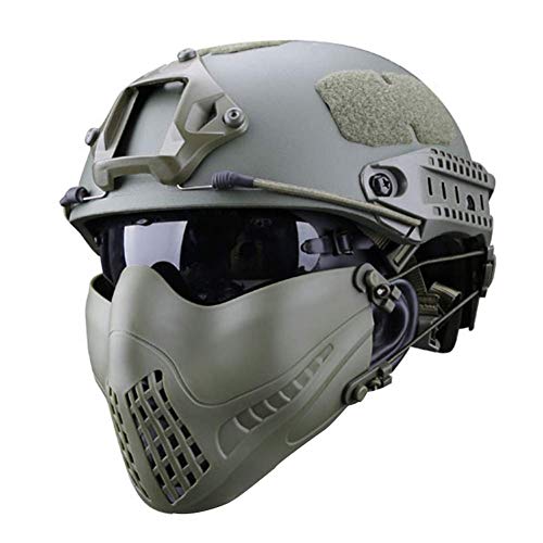 MEYLEE Half Face Lower Mask Taktische Netzmaske, Kann mit schnellem Helm, UV-Schutzbrillen-Kombinationsset, Für Airsoft Paintball Jagdschießen CS verwendet Werden,Green von MEYLEE