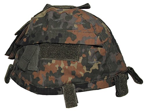 MFH Grössenverstelbarer Helmbezug mit Taschen Helm Bezug Tarnbezug Cover für Stahlhelm Camo Camouflage viele Farben (Flecktarn) von MFH