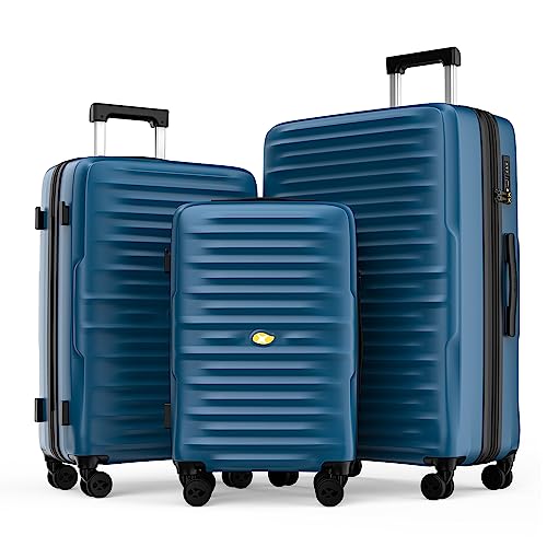 MGOB Koffer Set Hartschalen Trolley Polycarbonat Leicht Reisekoffer mit TSA-Schloss, Blau von MGOB
