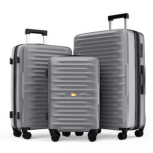 MGOB Koffer Set Hartschalen Trolley Polycarbonat Leicht Reisekoffer mit TSA-Schloss, Silber von MGOB