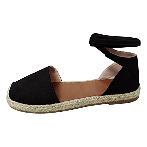 Sandalen Damen Sommer Leder Keilsandalen Absatz Espandrillos Frauen Schuhe Sommermode Freizeitschuhe Flache Schnürung Freizeit römische Sandalen Damen Slippers Espadrilles mit Plateau Spitze Bast von MGSFGlk