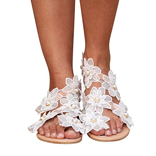 Sandalen Damen Sommer Sale Schuhe Gold Flat Slip on Frauen Sandalen Druck Sommer atmungsaktive Schuhe offene Zehen Blumen Strand Damensandalen von MGSFGlk