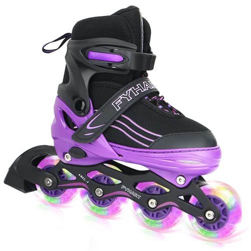 MGYZM Inliner für Kinder, größenverstellbare Inline Skates für Kinder, Erwachsene Mädchen und Jungen Inline Skates, Rollschuhe für drinnen und draußen, Lila (Large) von MGYZM