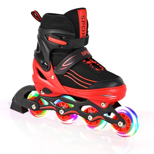 MGYZM Inliner für Kinder, größenverstellbare Inline Skates für Kinder, Erwachsene Mädchen und Jungen Inline Skates, Rollschuhe für drinnen und draußen, Rot (Medium) von MGYZM