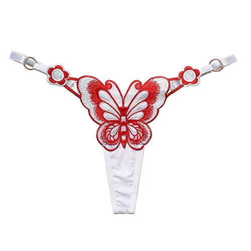 Damen Schmetterling Stickerei Tangas G-Strings Sexy Transparent Mesh Briefs Verstellbare Taille Höschen Unterwäsche,Weiß,One Size(40,65Kg) von MHCJLY