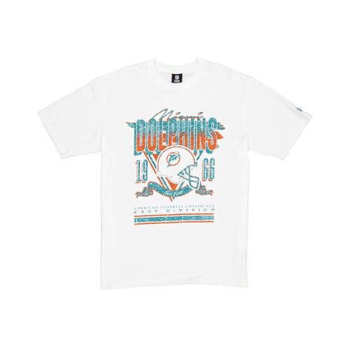 MIAMI DOLPHINS New Era Cap NFL Oversized T-Shirt Screent Print Distressed Team Graphic White Unisex von Miami Dolphins