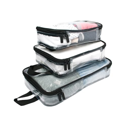 Miamica 3-teilige Gepäck-Packwürfel - inklusive kleinen, mittleren und großen Koffer-Organizer mit strapazierfähigem Design, schwarz/klar, Einheitsgröße, Packwürfel, Reise-Organizer, 3-teiliges Set von MIAMICA
