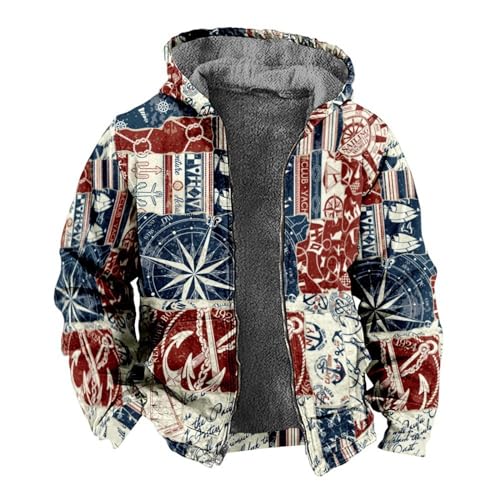 MIATCENRT Verdickter Fleece-Kapuzenpullover Für Herren - Lässiges Langarm-Reißverschluss-Sweatshirt Mit Vintage-Ankerdruck, Warme Winterjacke, Große Größe Für S-6Xl, Wie Gezeigt, M von MIATCENRT