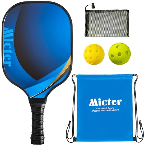 MICTER Pickleball Set, 1 Leichte Fiberglas Pickleball Schläger mit 2 Pickleball Bällen und Tragbare Tasche, Pickleball Paddles Set für Indoor Outdoor Sportarten, Profis, Erwachsene, und Anfänger von MICTER