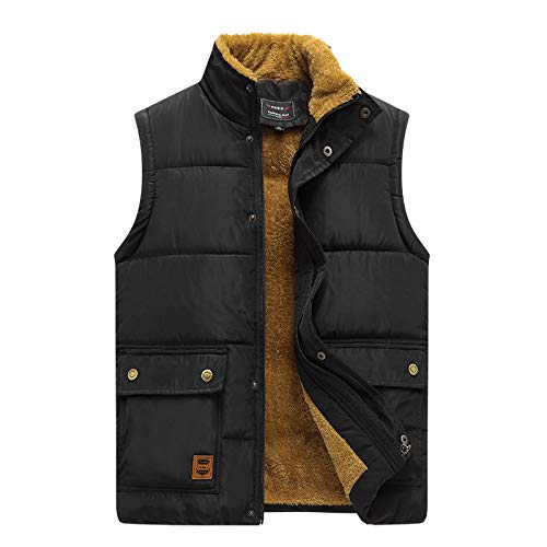 MIDJ Rmellose Weste Herren,Herren Winterfleece Gepolsterte Weste Knopf Schwarz Arbeitsweste Body Warmer Ärmellose Jacke Mit Tasche Anglerweste Steppweste Winddichte Herren Oberbekleidung Westen, 5XL von MIDJ