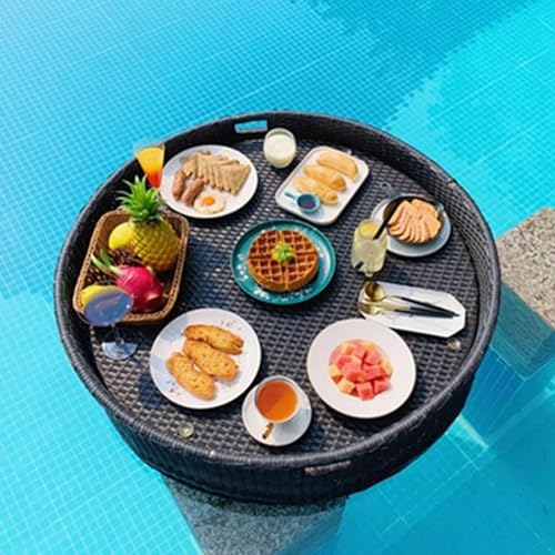 MIDUOLAI Rattan schwimmendes Frühstücksschale runde Schwimmbad schwimmende Tablett Tisch extra großer Wasser schwimmendem Tisch für Pool Beach Party,B,80CM von MIDUOLAI