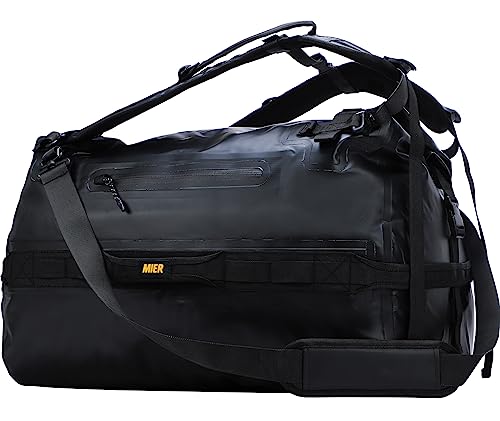 MIER Wasserfeste Reisetasche Duffle Bag mit Rucksackfunktion Rolltop Sporttasche für Seesack, Schwimmentaschen, Fitnesstasche,Segeltasche oder Motorradtasche, Schwarz- 60L, Dry Bag von MIER