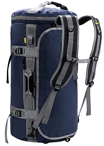 MIER Reisetasche große Sporttasche wasserdicht Sportrucksack mit Schuhfach umwandelbar in Rucksack, Blau, 60L von MIER