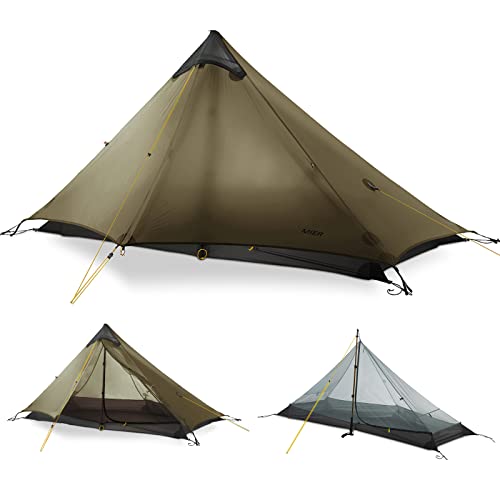MIER Ultralight Tent 3-Season Backpacking Tent for 1-Person or 2-Person Camping, Trekking, Kayaking, Climbing, Hiking (Trekking Pole is NOT Included), Khaki, 1-Person von MIER