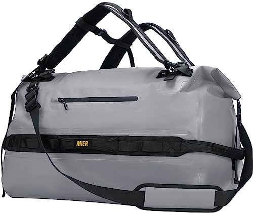 MIER Wasserfeste Reisetasche Duffle Bag mit Rucksackfunktion Rolltop Sporttasche für Seesack, Schwimmentaschen, Fitnesstasche,Segeltasche oder Motorradtasche, Grau-60L, Dry Bag von MIER