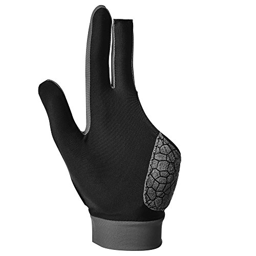MIFULGOO Elastische 3-Finger-Show-Handschuhe für Billardschützen Carom Pool Snooker Queue Sport – für die rechte oder linke Hand (links/Silica-Gel grau, M) von MIFULGOO