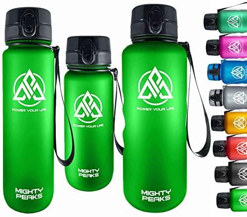 MIGHTY PEAKS Auslaufsichere Sportflasche aus Tritan, BPA-frei - Für Wasser (auch mit Kohlensäure), inkl. Fruchteinsatz & Schlaufe Sport-flaschen 1l 1 l Apfel-Grün von MIGHTY PEAKS