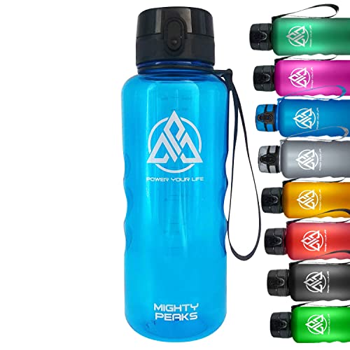 MIGHTY PEAKS XL Sport-Trinkflasche 1.5 liter auslaufsicher 1.5 l-Gym Water Bottle transparent Trinkflasche-Plastik Fitness-Studio Crystal Clear-BPA frei-Wasserflasche 1,5l 1.5l Blau von MIGHTY PEAKS