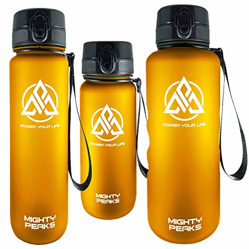 MIGHTY PEAKS Trinkflasche Kinder+Erwachsene auslaufsicher-500ml 0,5l 0.5l Fruchtsieb Gym water bottle-uber Kohlensäure geeignet-BPA frei-Wasserflasche Orange Gelb von MIGHTY PEAKS