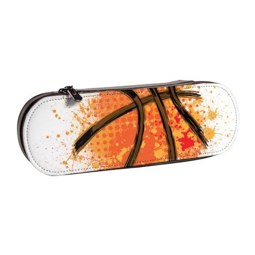 MIJKO Basketball-Orange-Abstrakter Malerei-Hintergrund, Federmäppchen, PU-Leder, Federmäppchen, großes Fassungsvermögen, Kosmetiktasche von MIJKO