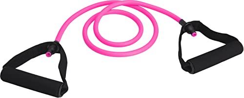 Fitnessband Widerstandsband Tube Expander mit Schaumstoff-Griffen, Resistance Band Gymnastikband Muskeltraining Yoga Pilates Fitness Rehabilitation für Männer & Frauen Farbe Pink-Light 10 LB von MIJOMA