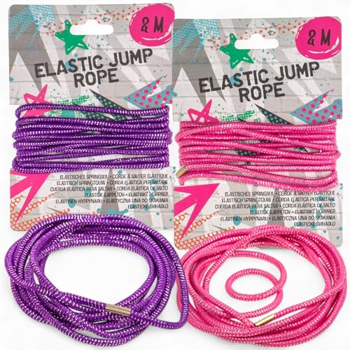 MIJOMA Gummitwist Set – 2 elastische Springseile je 2 m – für Kinder & Erwachsene – farbenfrohes Hüpfspiel für draußen – robust & flexibel – 2 Farben sortiert (Pink & Lila) von MIJOMA