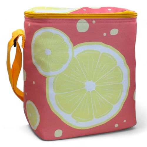 MIJOMA Kühltasche: Funktionell, stilvoll und für den dauerhaften Einsatz - Kompakt 6,8 Liter faltbar, Isoliertasche, Lunchtasche und Picknicktasche in Einem! (Pink - Zitronen) von MIJOMA