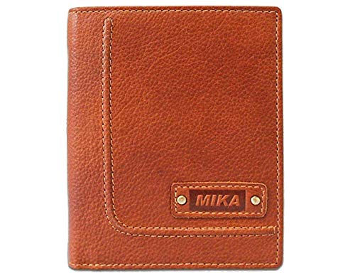 MIKA 14112102 - Geldbörse aus Echt Leder, Portemonnaie im Hochformat, Geldbeutel mit 9 Kreditkartenfächer, 2 Einschubfächer, 2 Scheinfächer und Münzfach, Brieftasche in Cognac, ca. 12 x 10 x 2,5 cm von MIKA