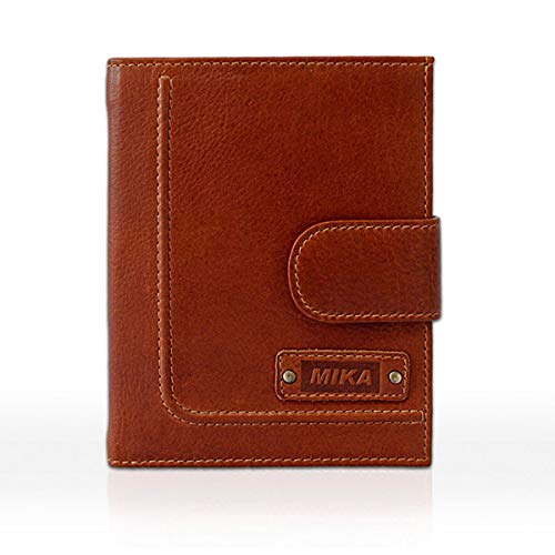 MIKA 14113002 - Geldbörse aus Echt Leder, Portemonnaie im Hochformat, Geldbeutel mit 12 Kreditkarten Fächer, 4 Einschubfächer, 2 Scheinfächer, Münzfach, Brieftasche Cognac, ca. 13 x 10,5 x 3 cm von MIKA