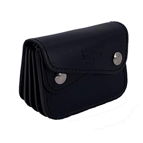 MIKA 28058701 - Mini Geldbörse aus Echt Leder/Sattelleder, Portemonnaie im Querformat, Geldbeutel mit 6 Einsteckfächer für Kreditkarten und Gürtelschlaufe, Brieftasche in schwarz, ca. 10 x 3 x 7 cm von MIKA