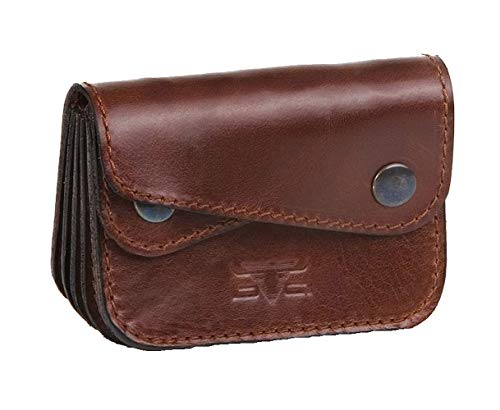 MIKA 28058702 - Mini Geldbörse aus Echt Leder/Sattelleder, Portemonnaie im Querformat, Geldbeutel mit 6 Einsteckfächer für Kreditkarten und Gürtelschlaufe, Brieftasche in braun, ca. 10 x 3 x 7 cm von MIKA