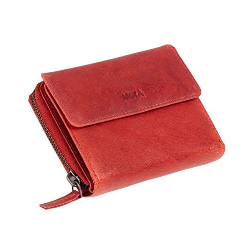 MIKA 42171 - Damengeldbörse aus Echt Leder, Portemonnaie im Hochformat, Geldbeutel mit 9 Kartenfächer, 5 Einsteckfächer, Scheinfach und 2 Münzfächer, Brieftasche in rot, ca. 13 x 10 x 2,5 cm von MIKA
