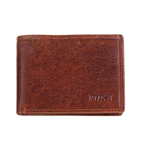 MIKA 42223 - Mini Geldbörse aus Echt Leder, Portemonnaie im Querformat, Geldbeutel mit RFID Schutz, 4 Kartenfächer, 2 Einschubfächer, 2 Scheinfächer und Münzfach, Brieftasche braun ca. 10 x 7,5 x 2 cm von MIKA