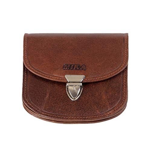 MIKA 42225 - Geldbörse aus Echt Leder, Portemonnaie im halbrund Format, Geldbeutel mit RFID Schutz, 6 Kartenfächer, 3 Einschubfächer, Scheinfach und Münzfach, Brieftasche in braun, ca. 10 x 10 x 2 cm von MIKA