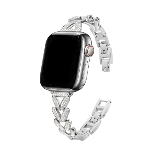 Armbänder Kompatibel mit Apple Watch Armband 41mm Series 7 Metall, Edelstahl Ersatzbänder Glitzer Uhrenarmbänder Ersatzarmband Kompatibel mit Apple Watch 38mm 40mm 41mm Serie SE2/SE/8/7/6/5/4/3/2/1 von MILESTEM