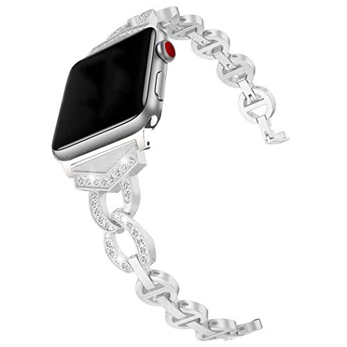 Edelstahl Armbänder Kompatibel mit Apple Watch 9 41mm, Bling Ersatzbänder mit Schnalle Uhrenarmbänder Ersatzbänder Glitzer Armband Kompatibel mit Apple Watch 38mm 40mm 41mm Serie 9/8/7/6/5/4/3/2/1 von MILESTEM