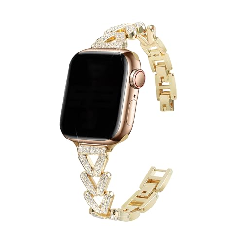 Edelstahl Armband Glitzer Kompatibel mit Apple Watch 9 41mm, Strass Diamant Damen Ersatband Ersatzbänder mit Schnalle Uhrenarmbänder Kompatibel mit iWatch 38mm 40mm 41mm Serie SE/9/8/7/6/5/4/3/2/1 von MILESTEM
