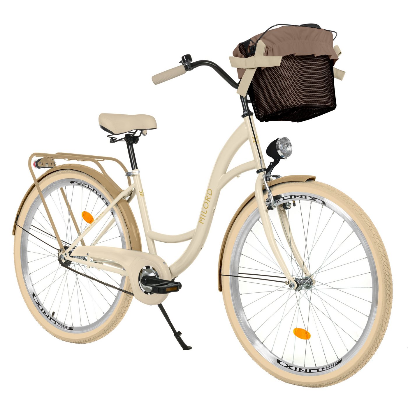 MILORD BIKES Cityrad Milord City Fahrrad Korb Damenfahrrad, 28/26 Zoll, Creme-Braun, 1-Gang, 1 Gang von MILORD BIKES