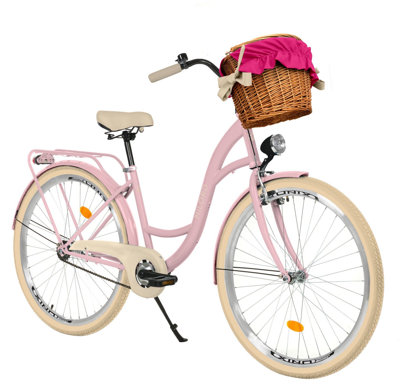 MILORD BIKES Cityrad Milord City Fahrrad Weidenkorb Damen, 28/26 Zoll, Rosa-Creme, 1-Gang, 1 Gang von MILORD BIKES