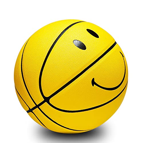 MINDCOLLISION Smiley Basketball, feuchtigkeitsabsorbierendes PU-Leder, weich, guter Griff, Indoor- und Outdoor-Training und Wettkampf, Heimdekoration, Nr. 5 und Nr. 7, Gelb, Größe 7 von MINDCOLLISION