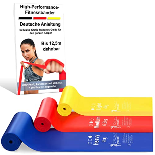 MINDFUL POWER® Fitnessbänder 2,5m, Extra Lange Widerstandsbänder [3er Set], Gymnastikband elastisch bis 12,5m - Ideale Fitnessband für alle Übungen von MINDFUL POWER