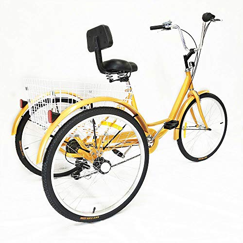 MINUS ONE Dreirad Für Erwachsene Erwachsenen Dreirad Fahrrad Mit 3 Rädern Seniorenrad Lastenfahrrad 24" 6-Gang-Schaltung Shimano (Gelb ohne Licht) von MINUS ONE